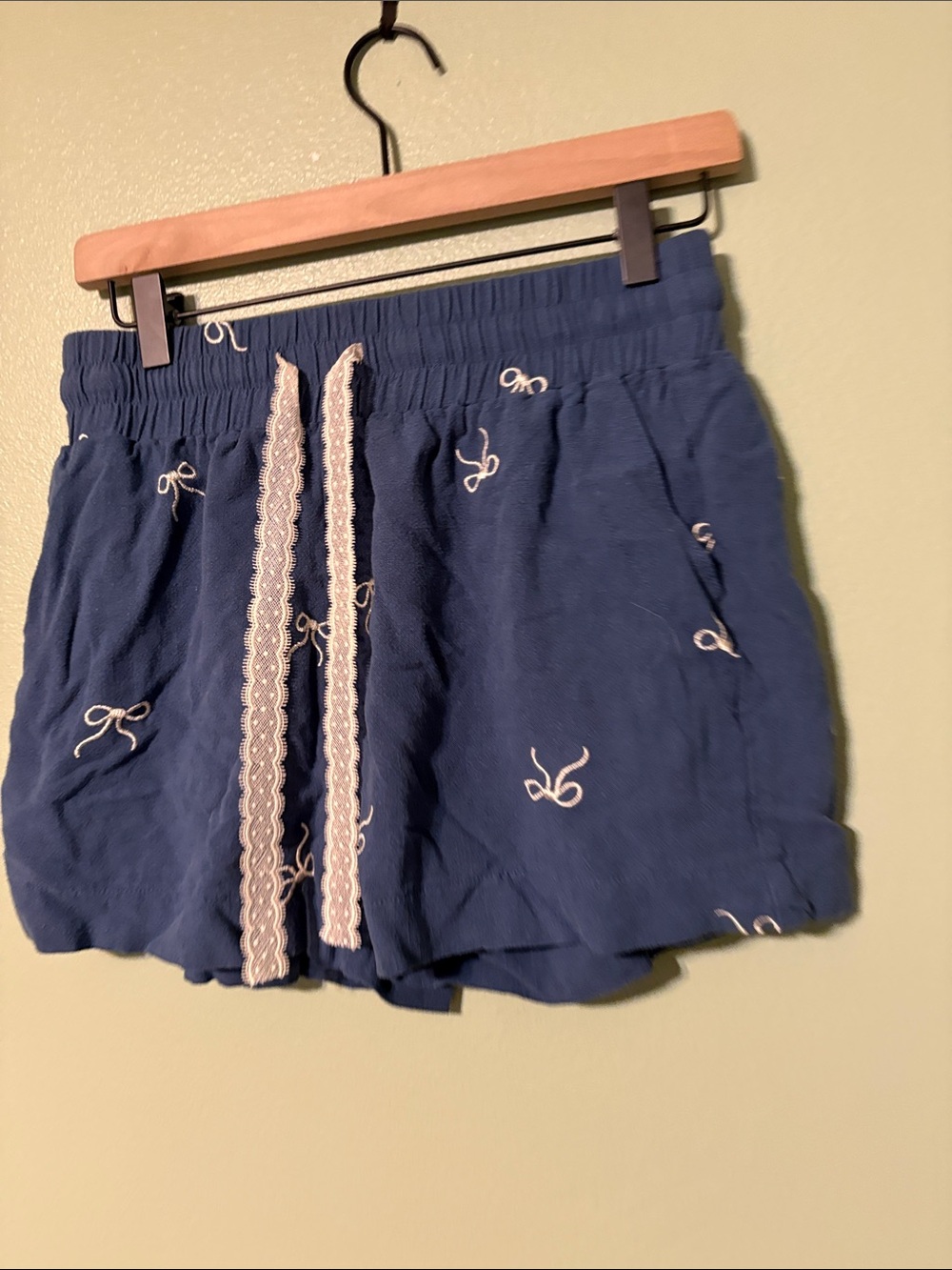 Umgee Navy Blue Embroidered Drawstring Athletic Shorts